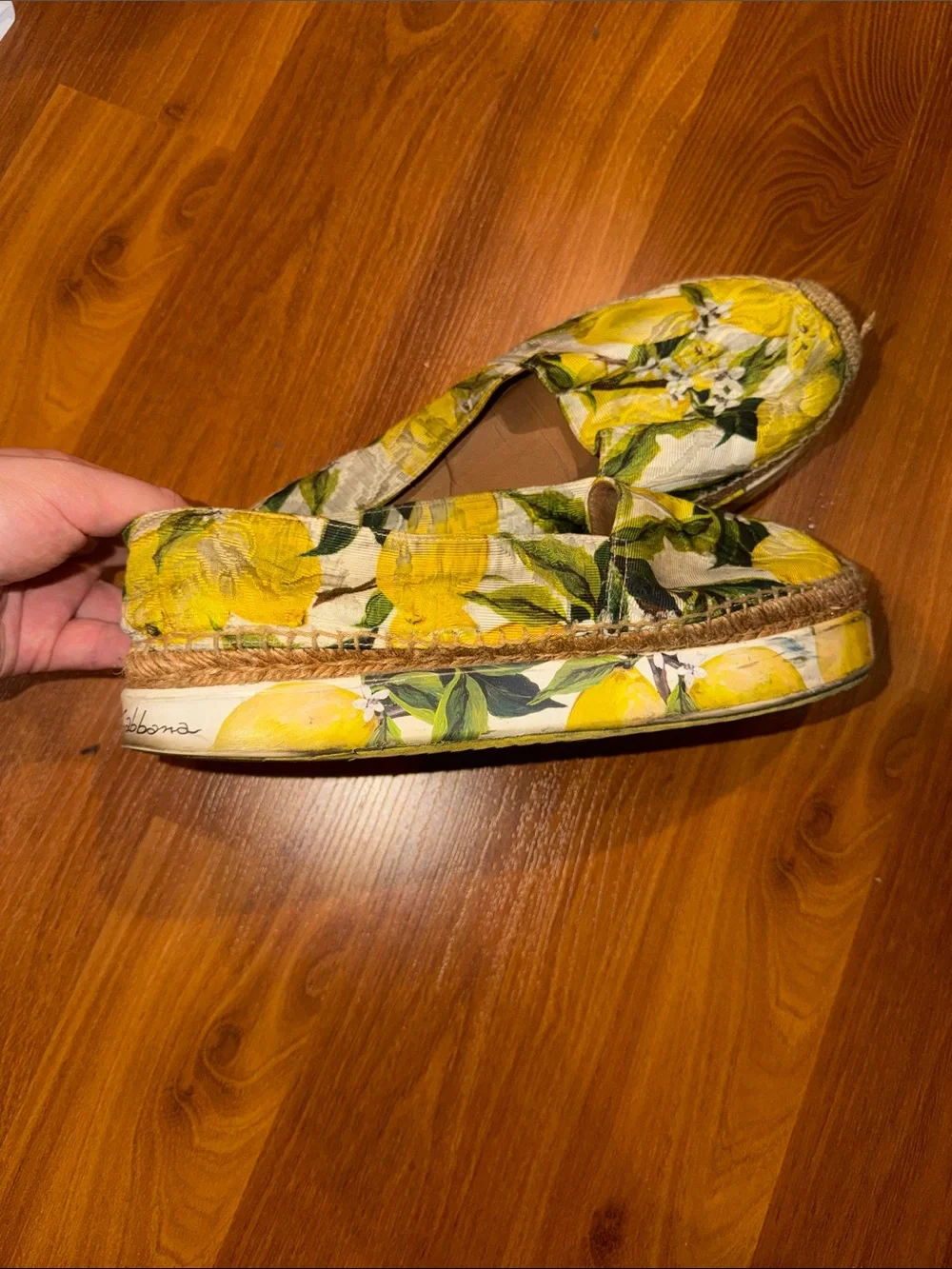 Dolce & Gabbana Yellow Lemon Print Canvas Espadrilles